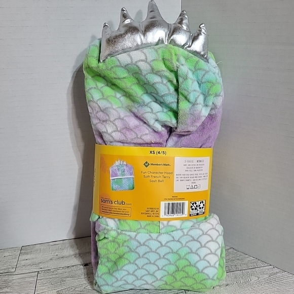 Member's Mark Kids Swim Bath Hooded Robe Towel w/ Belt Mermaid XS 4/5 NWT - Picture 4 of 7
